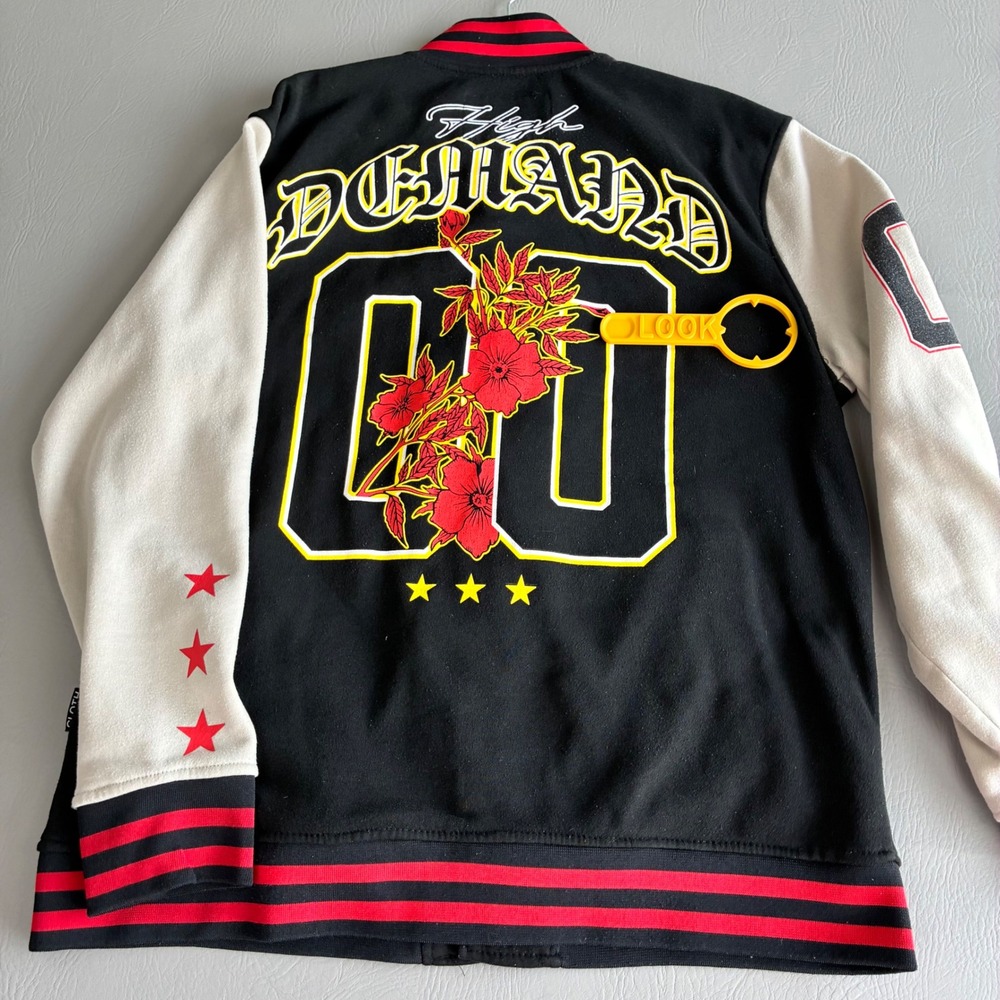 Brooklyn Cloth Mens XL Varsity Jacket High Demand Fleece Black Cream Streetwear - Picture 5 of 16